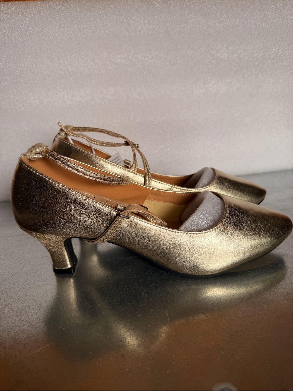 Metallic Gold Mary Jane Low Heel Pumps for Women